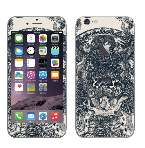 Наклейка на Телефон Apple iPhone 6 с яблоком Морское чудовище,  купить в Москве – интернет-магазин Allskins, сюрреализм, графика, осьминог, щупальца, темный, треугольник, глаз, монстры