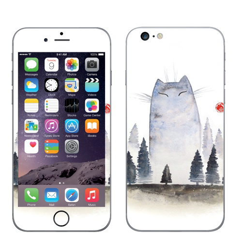 Наклейка на Телефон Apple iPhone 6 plus Кот туманный,  купить в Москве – интернет-магазин Allskins, акварель, туман, лес, кошка