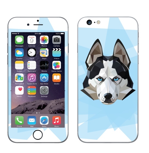 Наклейка на Телефон Apple iPhone 6 plus Хаски лед,  купить в Москве – интернет-магазин Allskins, 300 Лучших работ, хаски, полигоны, собаки, животные, графика