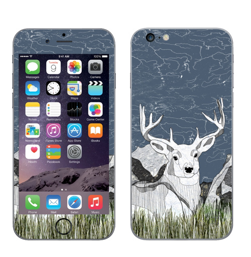 Наклейка на Телефон Apple iPhone 6 plus ОЛЕНЬ В ГОРАХ,  купить в Москве – интернет-магазин Allskins, крутые животные, олень, горы