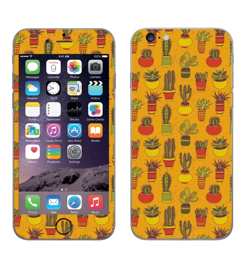 Наклейка на Телефон Apple iPhone 6 plus Мечтая о пустыне, паттерн,  купить в Москве – интернет-магазин Allskins, цветы, суккулент, пустыня, лето, персонажи, растение, колючий, оранжевый, желтый