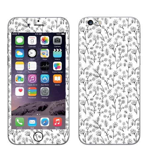 Наклейка на Телефон Apple iPhone 6 plus Милые цветочки,  купить в Москве – интернет-магазин Allskins, текстура, цветы, мило, монохром, черно-белое, весна, лето