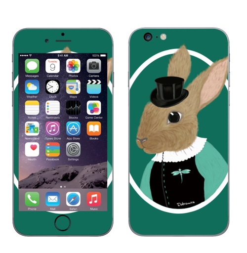 Наклейка на Телефон Apple iPhone 6 plus Кролик в шляпе,  купить в Москве – интернет-магазин Allskins, заяц, зверушки