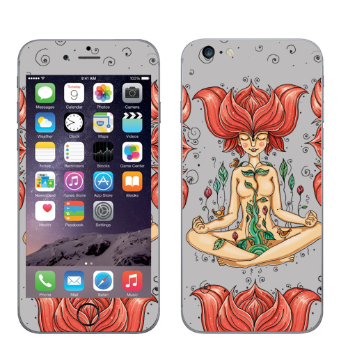Наклейка на Телефон Apple iPhone 6 plus Пора цветения,  купить в Москве – интернет-магазин Allskins, девушка, цветы, весна, настроение, птицы