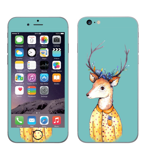 Наклейка на Телефон Apple iPhone 6 plus Олень в пижаме,  купить в Москве – интернет-магазин Allskins, цветы, оранжевый, желтый, животные, зверушки, олень