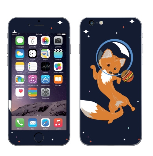Наклейка на Телефон Apple iPhone 6 plus Лисичка и планеты,  купить в Москве – интернет-магазин Allskins, мило, юпитер, земля, космос, нежно, лиса