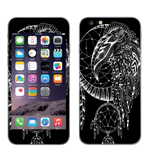 Наклейка на Телефон Apple iPhone 6 plus Хранитель снов. Сокол,  купить в Москве – интернет-магазин Allskins, черно-белое, зентангл, снов, ловецснов, сокол, птицы, символ