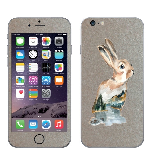 Наклейка на Телефон Apple iPhone 6 plus Акварельный кролик,  купить в Москве – интернет-магазин Allskins, акварель, заяц, природа