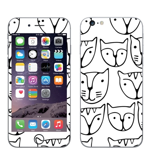 Наклейка на Телефон Apple iPhone 6 plus Белые котики,  купить в Москве – интернет-магазин Allskins, текстура, котята, кошка, паттерн