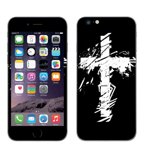 Наклейка на Телефон Apple iPhone 6 plus Крест во всю грудь,  купить в Москве – интернет-магазин Allskins, черно-белое, татуировки, гранж, крест, христианство, святое, черный