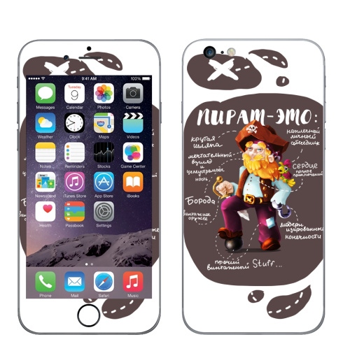 Наклейка на Телефон Apple iPhone 6 plus Пират-это:,  купить в Москве – интернет-магазин Allskins, надписи, птицы, пиратэто, борода, персонажи, морская, пират