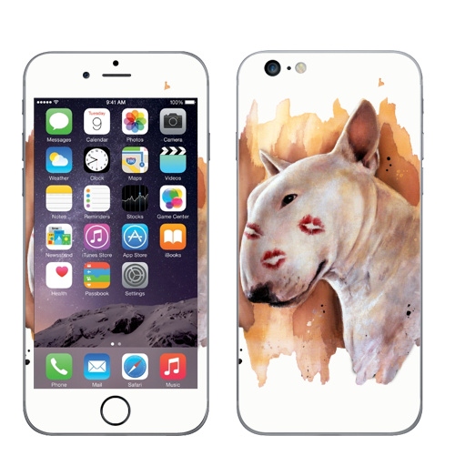 Наклейка на Телефон Apple iPhone 6 plus Бультерьер зацелованный,  купить в Москве – интернет-магазин Allskins, крутые животные, бультерьер, собаки, поцелуй
