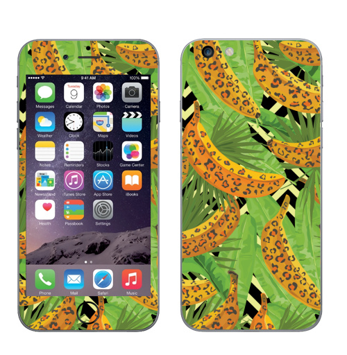 Наклейка на Телефон Apple iPhone 6 plus Паттерн с банами,  купить в Москве – интернет-магазин Allskins, зеленый, текстура, хищник, джунгли, листья, тропики, паттерн, леопард, банан