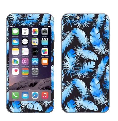 Наклейка на Телефон Apple iPhone 6 plus Лазурные перья,  купить в Москве – интернет-магазин Allskins, перья, птичий, акварель, текстура, краски, ручной, голубой, лазурный, пух