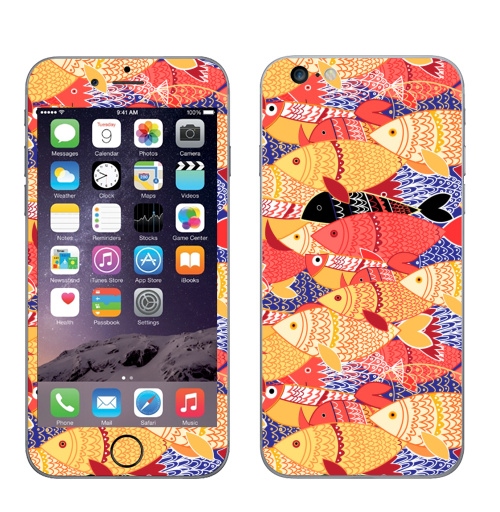 Наклейка на Телефон Apple iPhone 6 plus Стаи рыб,  купить в Москве – интернет-магазин Allskins, яркий, цвет, узор, рисунки, чудо, обои