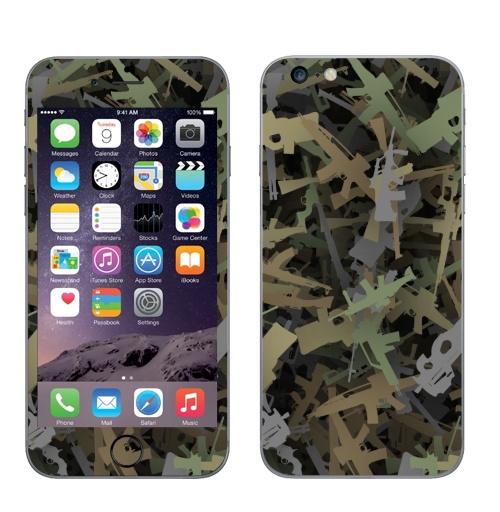 Наклейка на Телефон Apple iPhone 6 plus Камуфляж с огнестрельным оружием,  купить в Москве – интернет-магазин Allskins, камуфляж, военные, армия, хаки, Калашников, текстура, паттерн