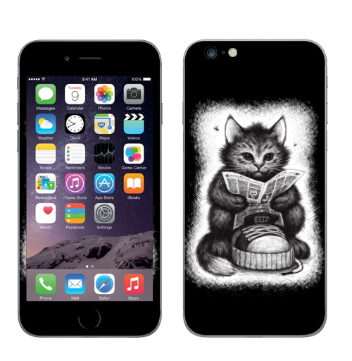 Наклейка на Телефон Apple iPhone 6 plus Кот в ботинке,  купить в Москве – интернет-магазин Allskins, милые животные, животные, кошка, прикол, позитив, мимими, черно-белое
