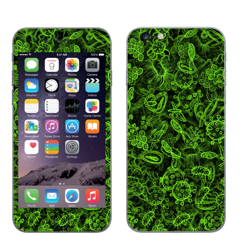 Наклейка на Телефон Apple iPhone 6 plus Микробы,  купить в Москве – интернет-магазин Allskins, вирусы, Бацилла, биология, медицина, микро, микроскоп, текстура, паттерн, зеленый