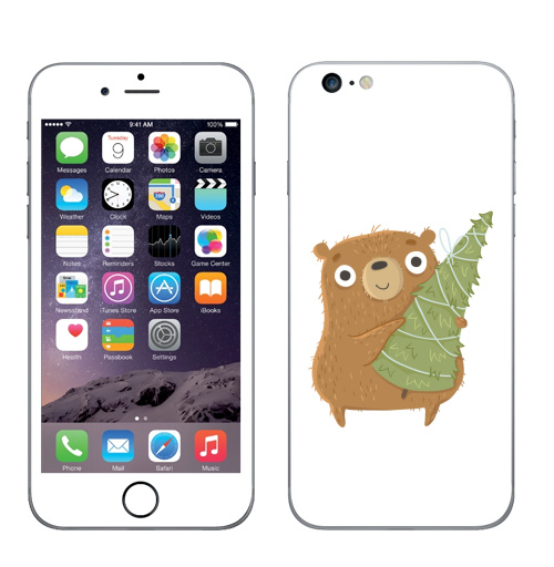 Наклейка на Телефон Apple iPhone 6 plus Новогодний Мишка,  купить в Москве – интернет-магазин Allskins, медведь, новый год, персонажи, детские