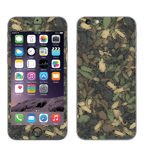 Наклейка на Телефон Apple iPhone 6 plus Камуфляж с насекомыми,  купить в Москве – интернет-магазин Allskins, жук, паук, таракан, военные, хаки, текстура, паттерн, гранж
