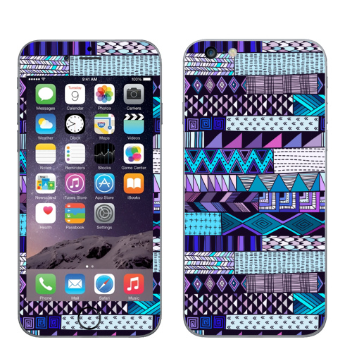 Наклейка на Телефон Apple iPhone 6 plus Полосатый узор. Синие тона,  купить в Москве – интернет-магазин Allskins, полоска, паттерн, дудлы, геометрия, розовый, синий, полосатый, графика