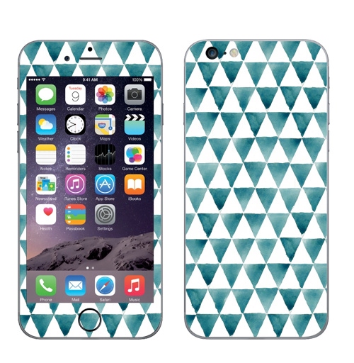 Наклейка на Телефон Apple iPhone 6 plus Бирюзовые треугольники,  купить в Москве – интернет-магазин Allskins, бирюзовый, акварель, треугольник