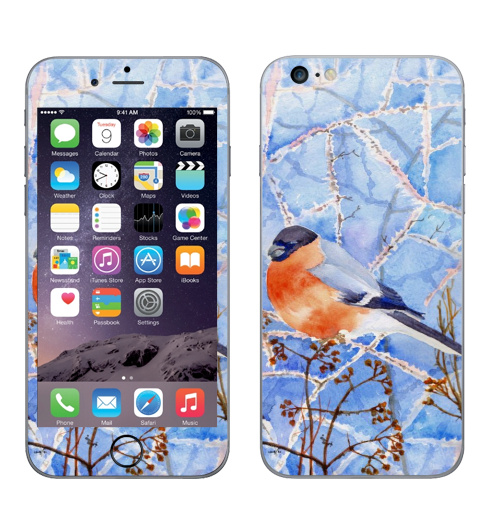 Наклейка на Телефон Apple iPhone 6 plus Румяный снегирь,  купить в Москве – интернет-магазин Allskins, весна, снегирь, птицы, спящий