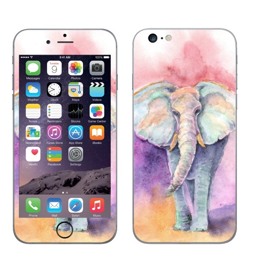 Наклейка на Телефон Apple iPhone 6 plus Весенний слон,  купить в Москве – интернет-магазин Allskins, позитив, настроение, акварель, слоны, радость