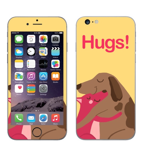 Наклейка на Телефон Apple iPhone 6 plus Собаки-Обнимаки,  купить в Москве – интернет-магазин Allskins, любовь, собаки, обнимашки, обьятья
