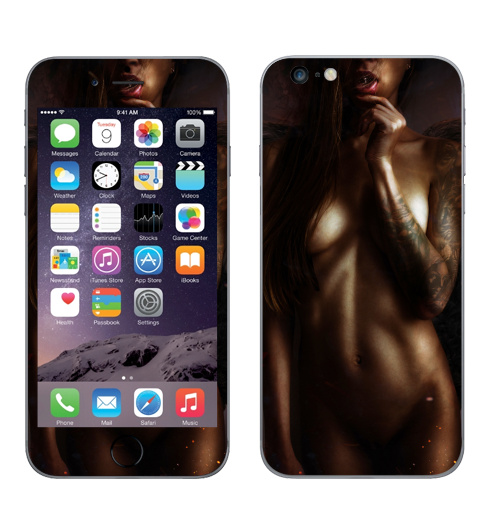 Наклейка на Телефон Apple iPhone 6 plus ПРАВИЛЬНЫЙАНГЕЛ,  купить в Москве – интернет-магазин Allskins, хорошо, плохо, ангел и дьявол, девушка, пирсинг, Крылья, дьявол