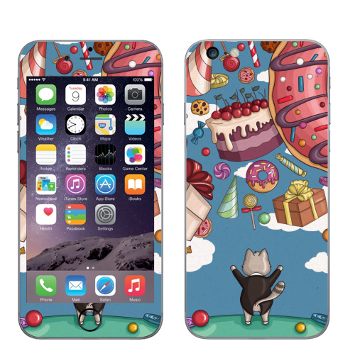 Наклейка на Телефон Apple iPhone 6 plus Дождь твоей мечты,  купить в Москве – интернет-магазин Allskins, сладости, еда, конфеты, Подарок, кошка, печенье, дождь, небо