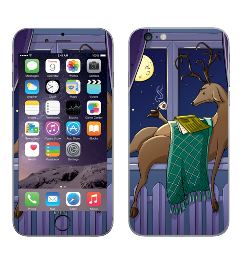 Наклейка на Телефон Apple iPhone 6 plus Февральский олень,  купить в Москве – интернет-магазин Allskins, олень, чувства, Олений, голова, иллюстация, заливка, животные