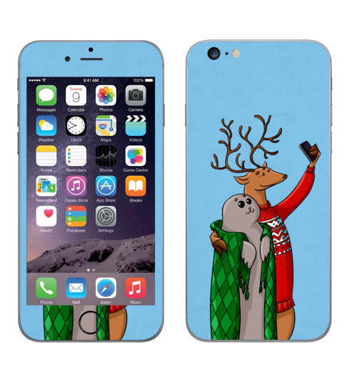 Наклейка на Телефон Apple iPhone 6 plus Тюлень  и олень,  купить в Москве – интернет-магазин Allskins, паттерн, заливка, олень, животные, пикник, депрессия, луна, Занавески, чувства