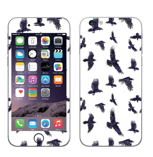 Наклейка на Телефон Apple iPhone 6 plus Стая воронов,  купить в Москве – интернет-магазин Allskins, ворона, птицы, Крылья, готика, бесшовный, акварель