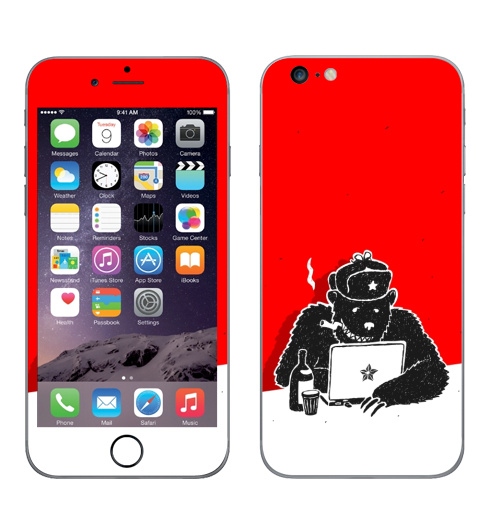 Наклейка на Телефон Apple iPhone 6 plus Русский Хакер,  купить в Москве – интернет-магазин Allskins, черно-белое, прикол, интернет, гики, ноутбук, медведь, хакер, Россия