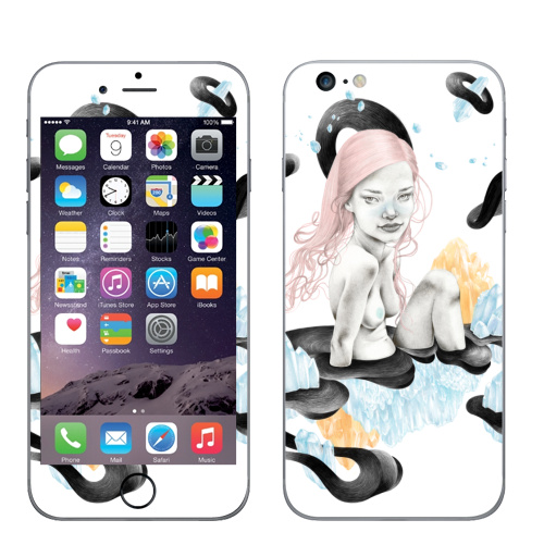 Наклейка на Телефон Apple iPhone 6 plus Кристальная,  купить в Москве – интернет-магазин Allskins, горный, кристальный, красота, волосы, девушка, кристалл, грудь, розовые