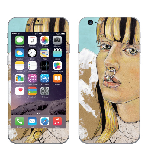 Наклейка на Телефон Apple iPhone 6 plus Снежная,  купить в Москве – интернет-магазин Allskins, модная, рисунки, серьга, снег, красота, вдохновение, девушка, горы, живопись