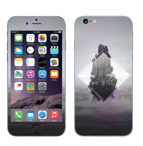 Наклейка на Телефон Apple iPhone 6 plus Кристальная скала,  купить в Москве – интернет-магазин Allskins, призма, геометрия, птицы, небо, горы, ромб