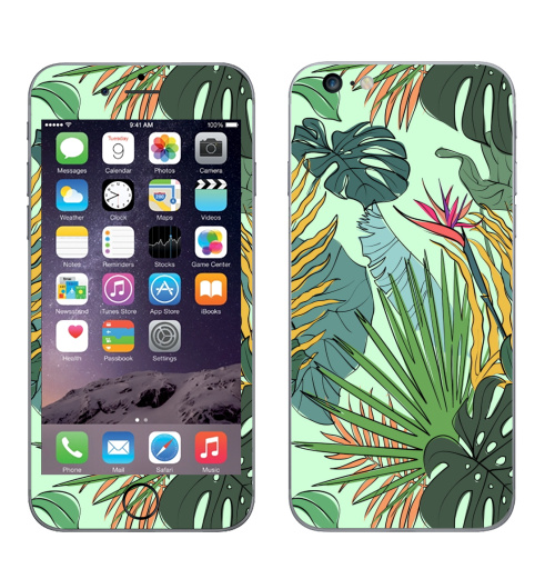 Наклейка на Телефон Apple iPhone 6 plus Листья цветы тропики,  купить в Москве – интернет-магазин Allskins, цветы, африка, пальма, жара, зеленый, листья, лето, тропики