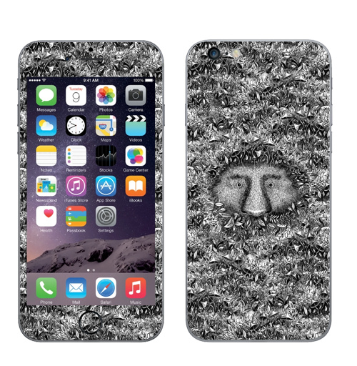 Наклейка на Телефон Apple iPhone 6 plus Из листвы смотрящий,  купить в Москве – интернет-магазин Allskins, лес, природа, черно-белое, леший, лицо, персонажи