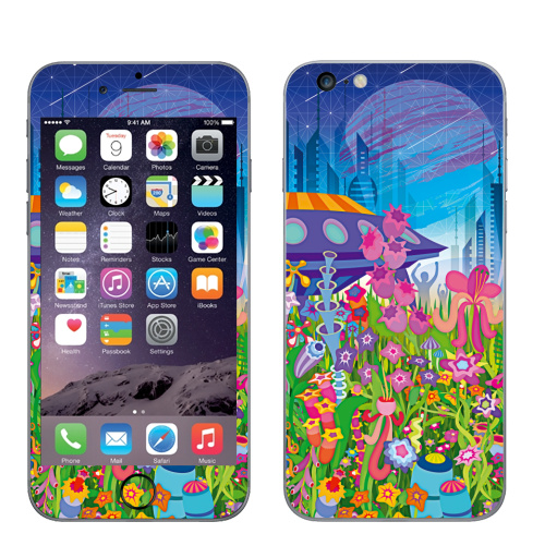 Наклейка на Телефон Apple iPhone 6 plus Тайна пятой планеты,  купить в Москве – интернет-магазин Allskins, психоделика, будущее, футуризм, цветы, космос, инопланетяне, небо, звезда, музыка