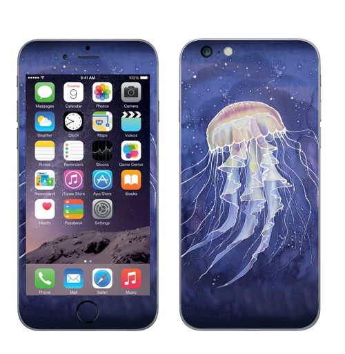 Наклейка на Телефон Apple iPhone 6 plus Медуза батик,  купить в Москве – интернет-магазин Allskins, батик, синий, графика, молюск, морская, медуза, роспись, шелку