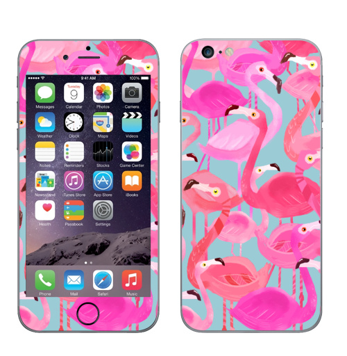 Наклейка на Телефон Apple iPhone 6 plus Фламинго Серый фон,  купить в Москве – интернет-магазин Allskins, мило, птицы, фламинго, розовый, фуксия, сердце, тропики, лето, текстура, фауна