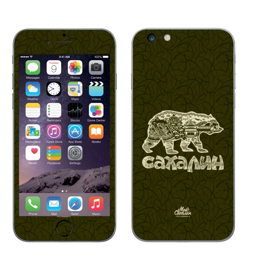 Наклейка на Телефон Apple iPhone 6 plus Сахалин. Медведь.,  купить в Москве – интернет-магазин Allskins, Россия, город, Сахалин, остров, медведь