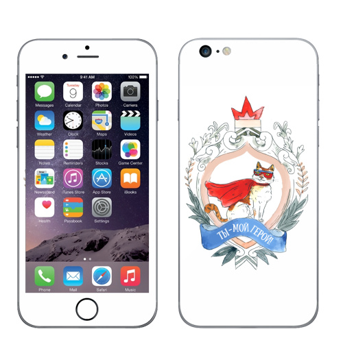 Наклейка на Телефон Apple iPhone 6 plus Ты мой герой,  купить в Москве – интернет-магазин Allskins, кошка, супермен, акварель, яркий, мило, маска, детские, парное