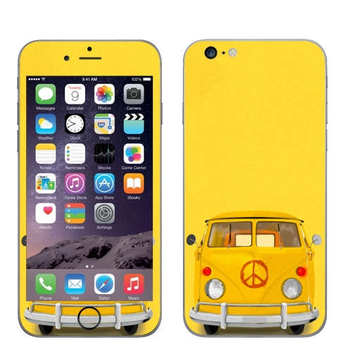 Наклейка на Телефон Apple iPhone 6 plus Хиппи Автобус,  купить в Москве – интернет-магазин Allskins, автобус, хиппи, желтый, иллюстация, диджитал, гранж, бохо