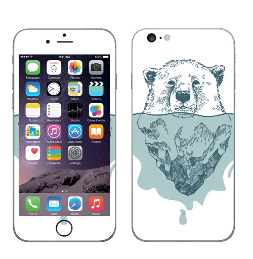 Наклейка на Телефон Apple iPhone 6 plus Полярный медведь,  купить в Москве – интернет-магазин Allskins, белый, медведь, полярный, лёд, вода, голубой, бирюзовый, крутые животные