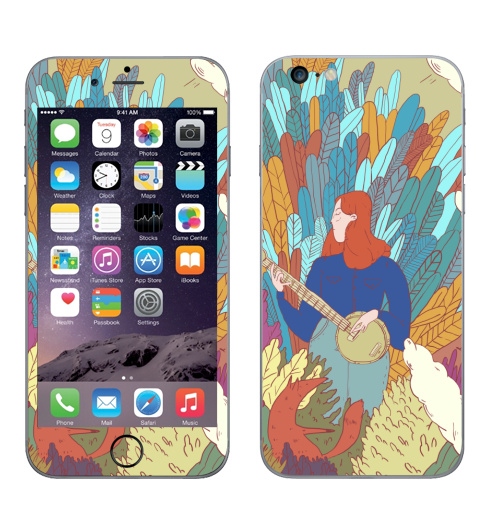 Наклейка на Телефон Apple iPhone 6 plus Девушка и укулеле,  купить в Москве – интернет-магазин Allskins, музыка, красота, иллюстация, графика, нежно