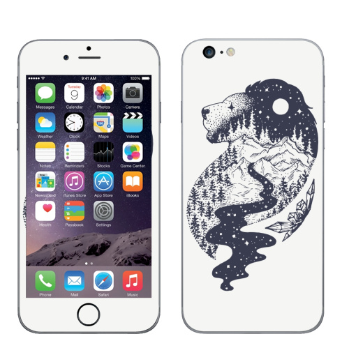 Наклейка на Телефон Apple iPhone 6 plus Таинственный лев,  купить в Москве – интернет-магазин Allskins, лев, зодиак, лес, татту, ночь, луна, звезда, горы, река