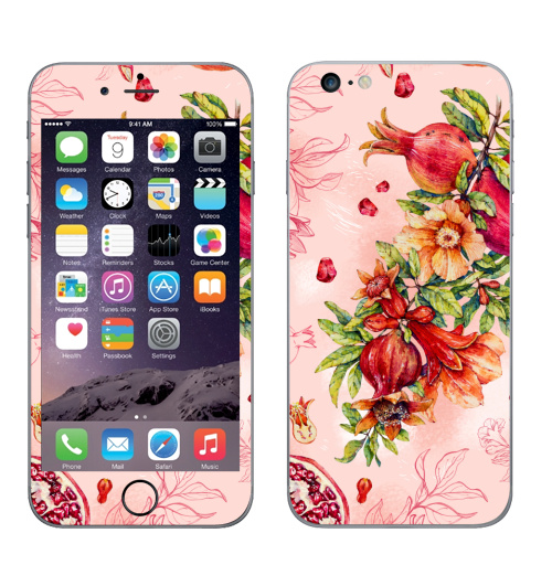 Наклейка на Телефон Apple iPhone 6 plus Гранат. Ботаническая акварель,  купить в Москве – интернет-магазин Allskins, акварель, любимой, красный, красота, романтика, гранаты, гранат, фрукты